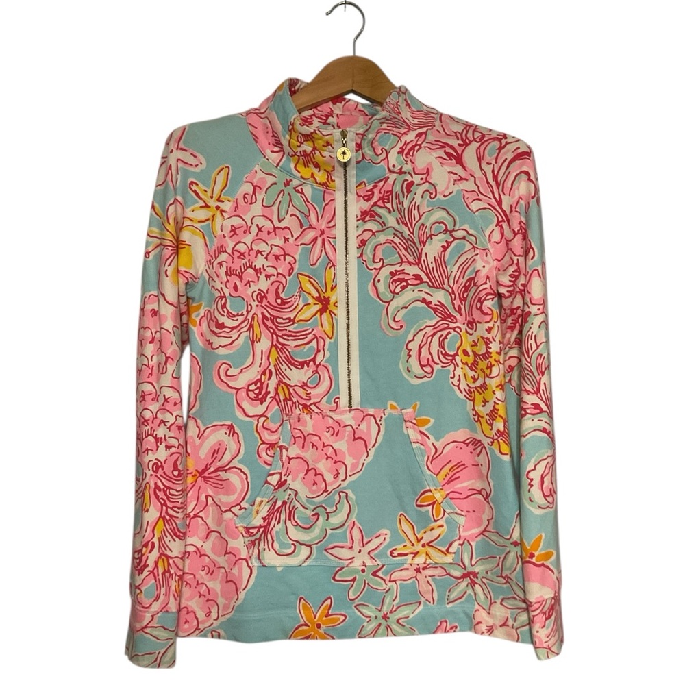 Lilly Pulitzer Breakwater Blue Lolita Skipper Popover Quarter Zip Sweatshirt‎ M - Picture 2 of 12
